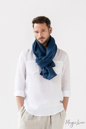 LINEN SCARF NAVY BLUE - HANDMADE