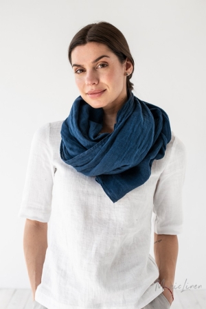 LINEN SCARF, navy blue