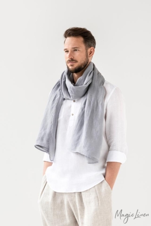 LINEN SCARF LIGHT GRAY - HANDMADE 