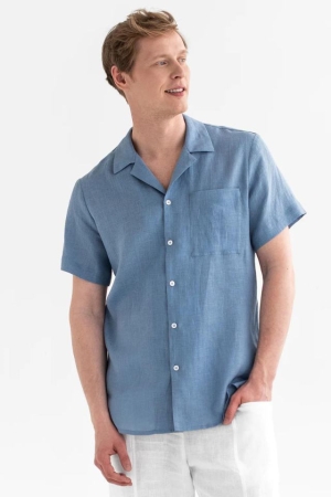 MEN'S LINEN SHIRT HAWI IN OCEAN BLUE - HANDMADE