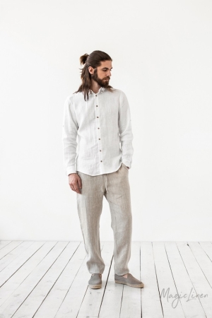 MEN'S LINEN PANTS PALERMO NATURAL MELANGE - HANDMADE