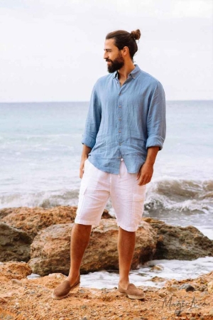 MEN'S LINEN SHIRT NEVADA OCEAN BLUE - HANDMADE