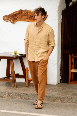 MEN'S LINEN SHIRT CORONADO IN SANDY BEIGE - HANDMADE