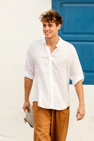 MEN'S LINEN SHIRT CORONADO IN WHITE - HANDMADE