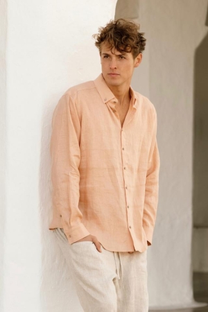 MEN'S LINEN SHIRT NEVADA PEACH - HANDMADE