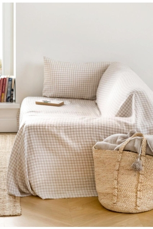 LINEN COUCH COVER IN NATURAL GINGHAM