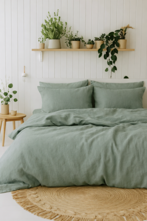 Green Milieu Linen Duvet Cover