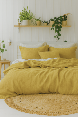 Lemon Curry Linen Duvet Cover Set