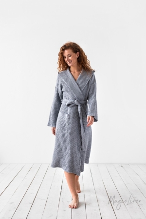 WOMEN'S WAFFLE LINEN ROBE LIGHT GRAY