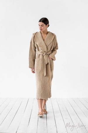 WOMEN'S WAFFLE LINEN ROBE BEIGE