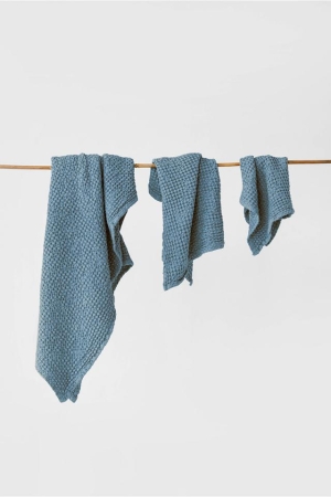 LINEN WAFFLE TOWEL SET  (3 pcs)  GRAY BLUE