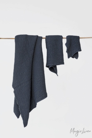 LINEN WAFFLE TOWEL SET  (3 pcs)  DARK GRAY