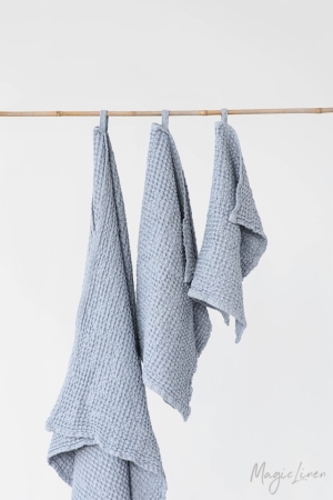 LINEN WAFFLE TOWEL SET  (3 pcs)  LIGHT GRAY