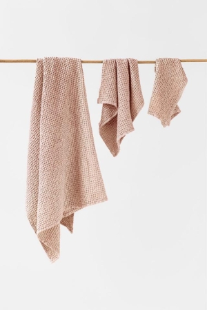 LINEN WAFFLE TOWEL SET  (3 pcs)  PEACH