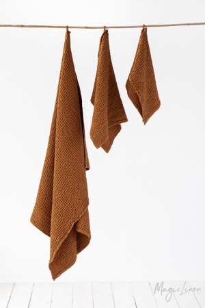 LINEN WAFFLE TOWEL SET  (3 pcs)  CINNAMON