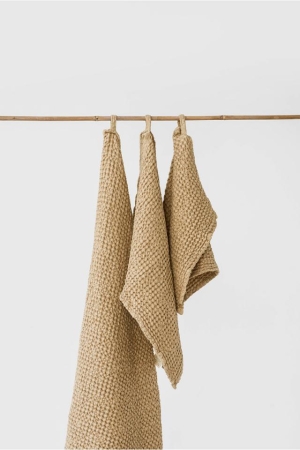 LINEN WAFFLE TOWEL SET (3 pcs)  SANDY BEIGE