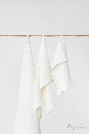 LINEN WAFFLE TOWEL SET  (3 pcs)  WHITE