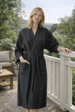 BLACK Linen Summer Bathrobe