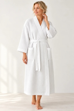 White Linen Waffle Bathrobe