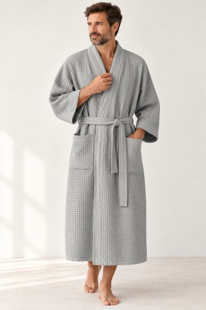 Light Grey Linen Waffle Bathrobe