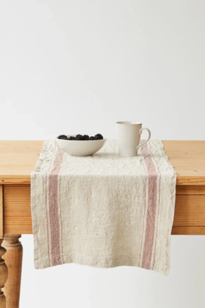 Beige Stripe Vintage Linen Table Runner