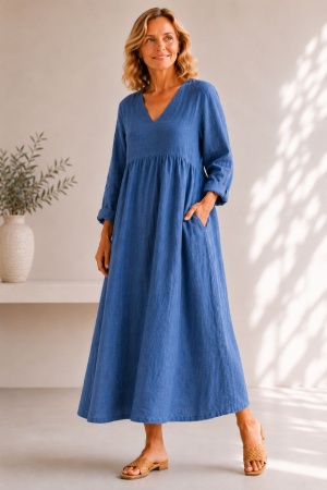 Linen dress Therese dusty blue