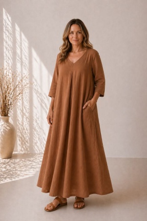 Linen dress Misty cinnamon