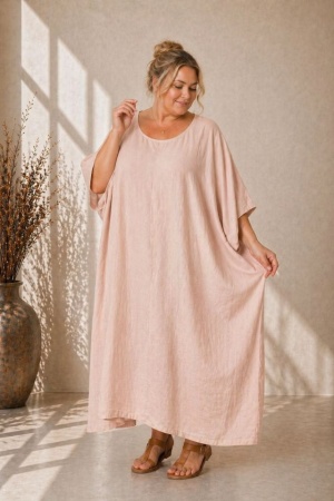 Linane boho - kaftan stiilis linane kleit Blossom puuderroosa