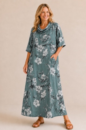 Linen dress Flora green