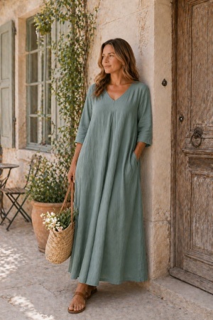 Linen dress Misty powder pink