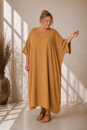 Linen boho – kaftan style linen dress Blossom cinnamon