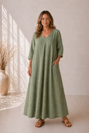 Linen dress Misty olive green