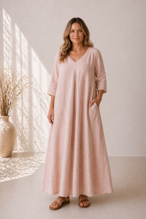 Linen dress Misty powder pink