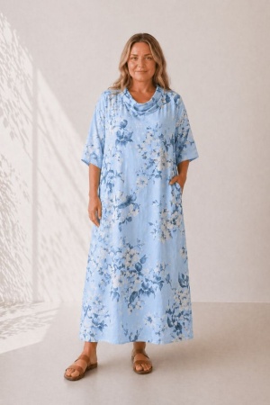 Linen dress Flora light blue
