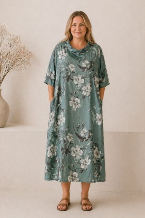 Linane mustriga kleit Flora salveiroheline