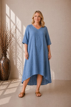 Linane kleit Kamille hele sügavsinine