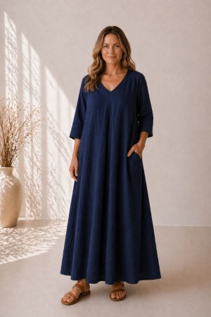 Linen dress Misty navy blue