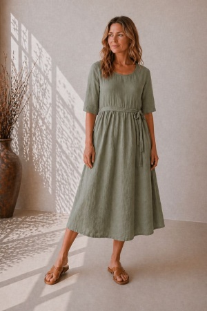 Linane kleit Stella oliiviroheline