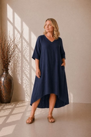 Linane kleit Kamille sõekarva sinine