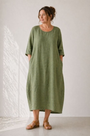 Linane kleit Annarose oliiviroheline