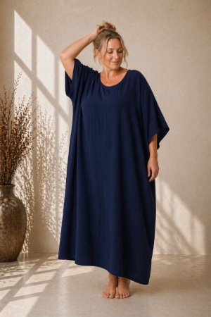 Linane boho - kaftan stiilis linane kleit Blossom söekarva sinine