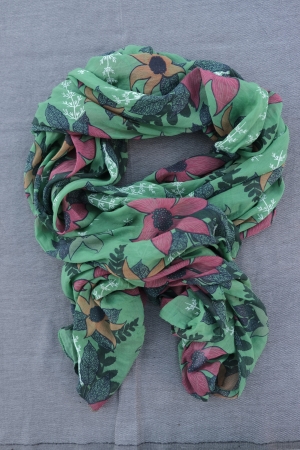 SILK SCARF, WITH RED FLOWERS