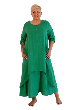 LINEN DRESS WITH UNDERWEAR ROOSI, evergreen green
