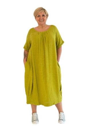 LINEN DRESS LILIANNA, greenish yellow