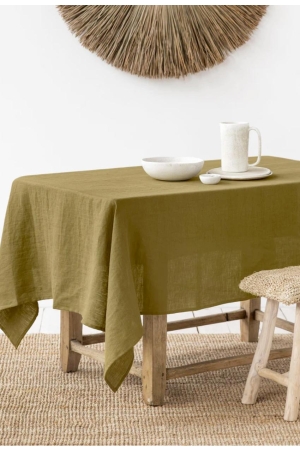 OLIVE GREEN LINEN TABLECLOTH