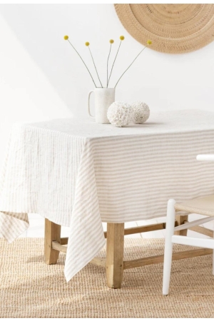 STRIPED IN NATURAL LINEN TABLECLOTH
