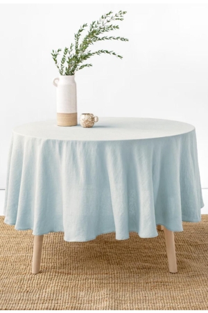 ROUND LINEN TABLECLOTH IN DUSTY BLUE