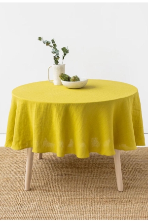 ROUND LINEN TABLECLOTH IN MOSS YELLOW