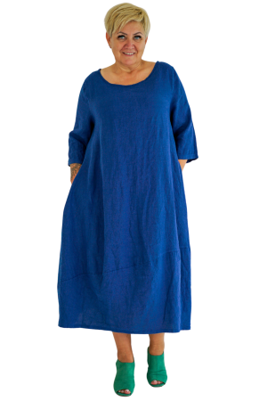 ANNAROSE LINEN DRESS, navy blue