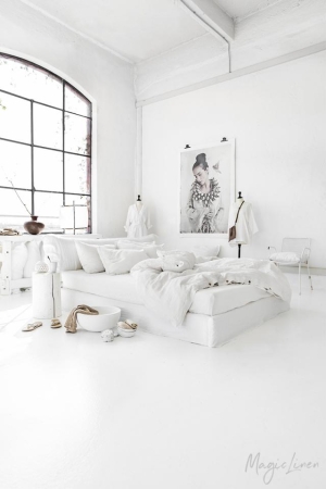 LINANE 3-osaline voodipesukomplekt WHITE pehmest kangast